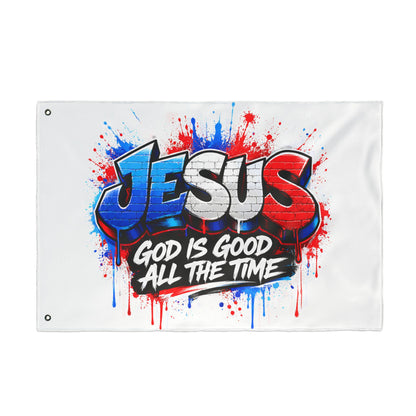 Double-Sided Flag — 'JESUS: God Is Good All The Time' Graffiti Faith Banner