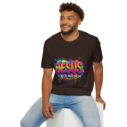Jesus Graffiti T-Shirt — 'Jesus: The Way, The Truth, The Life' Colorful Faith Tee