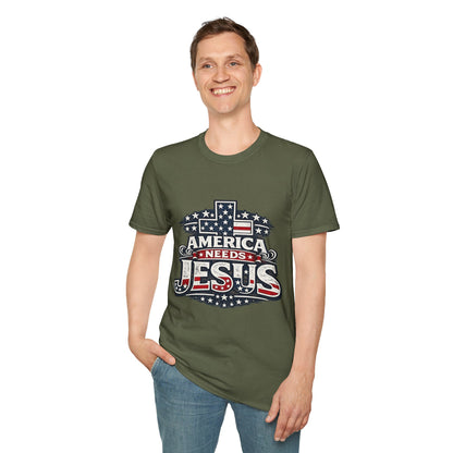 America Needs Jesus T‑Shirt — Patriotic Christian Tee