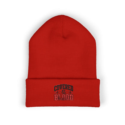 Embroidered 'Covered by the Blood' Cuffed Beanie — Christian Faith Knit Hat