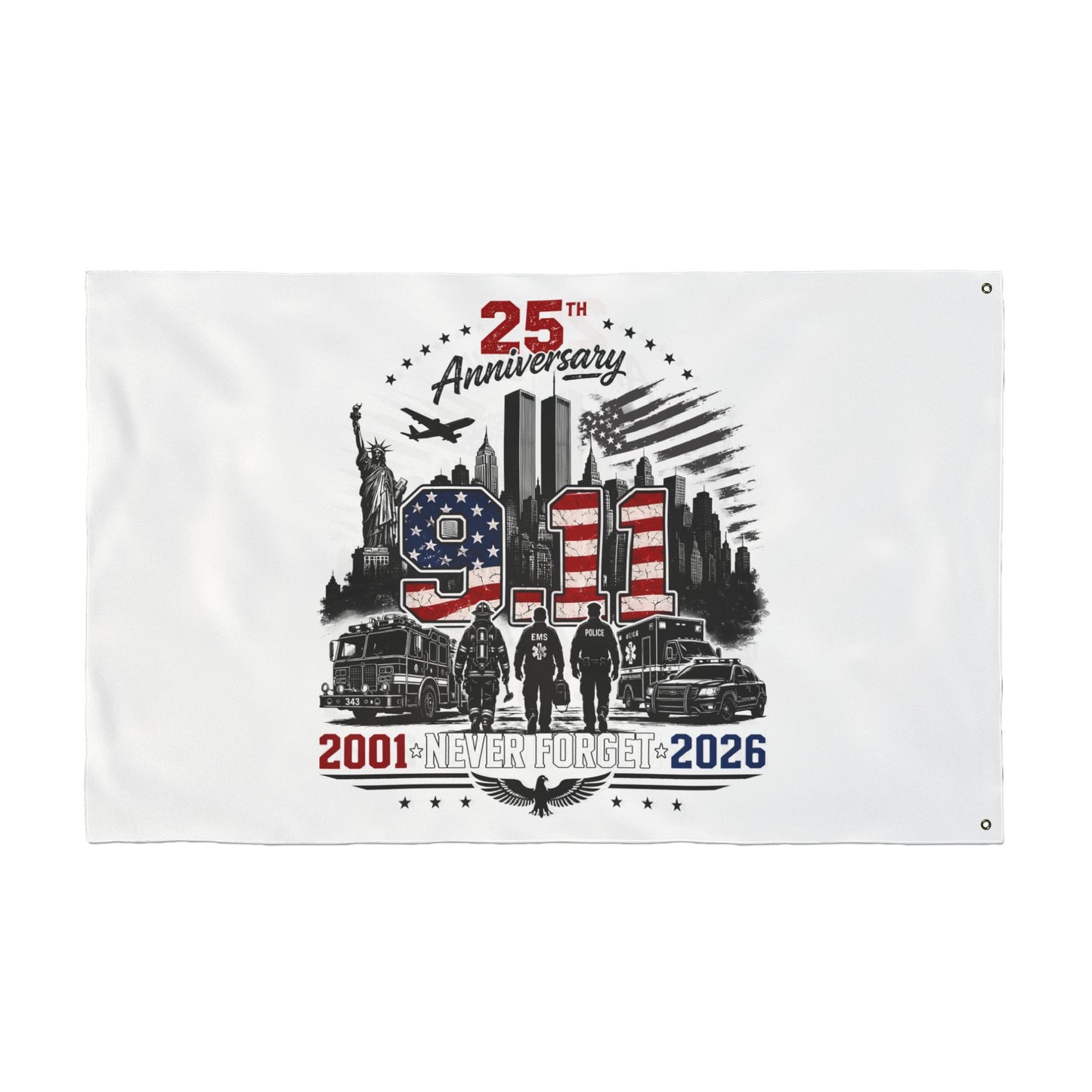 25th Anniversary 9/11 Memorial Flag - Double-Sided "Never Forget" Tribute (2001–2026)