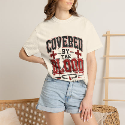 Covered by the Blood T-Shirt — Christian Faith Graphic Tee (Revelation 12:11)
