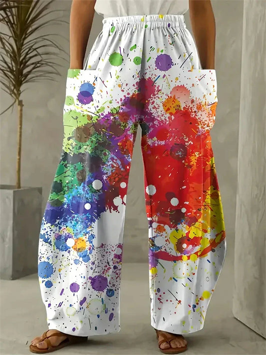 Graffiti Print Wide Leg Pants