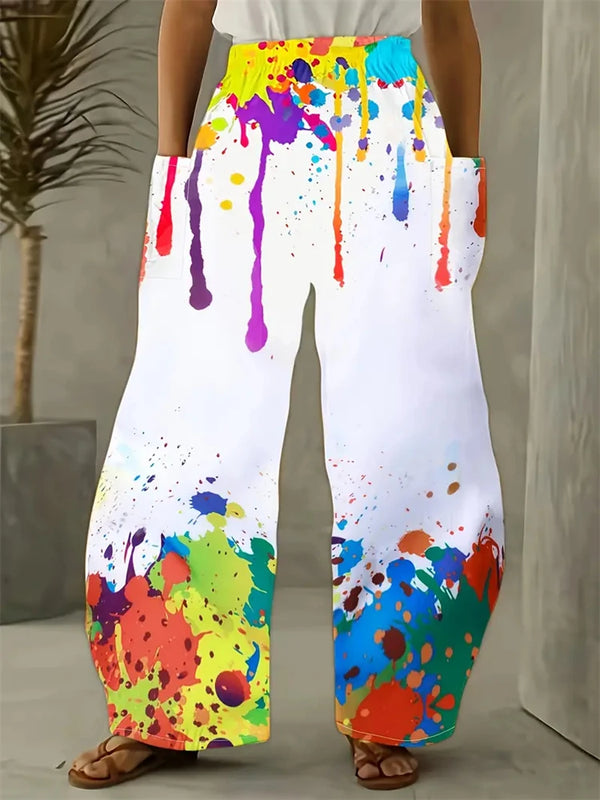 Graffiti Print Wide Leg Pants