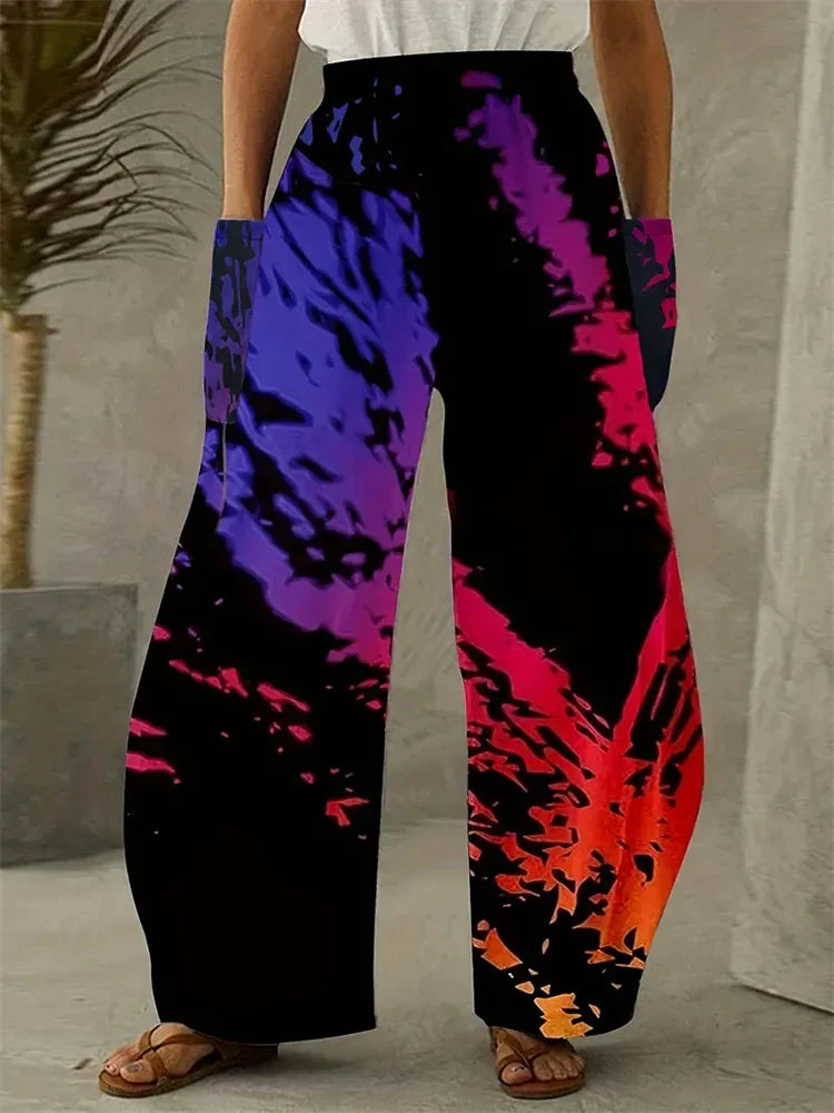 Graffiti Print Wide Leg Pants