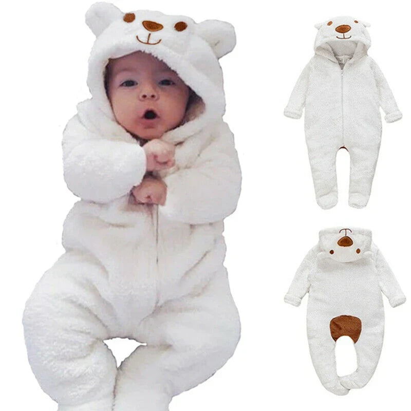 Cozy Bear Hooded Baby Romper